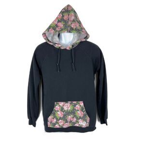 Neff Sweater Men Medium Black Floral Mixed Print Pullover Hoodie Casual